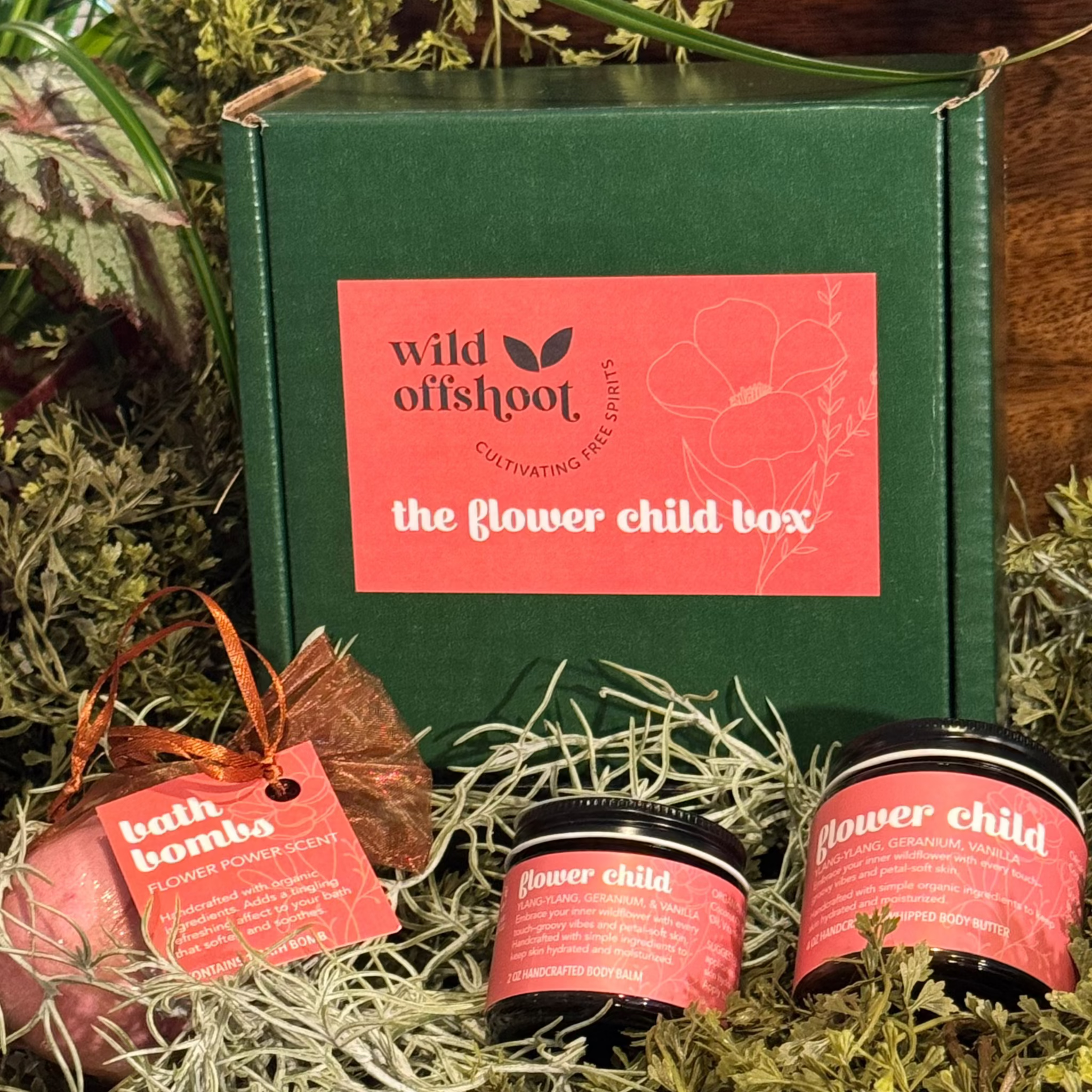 Wild Offshoot Flower Child Box - showing all three products and the box