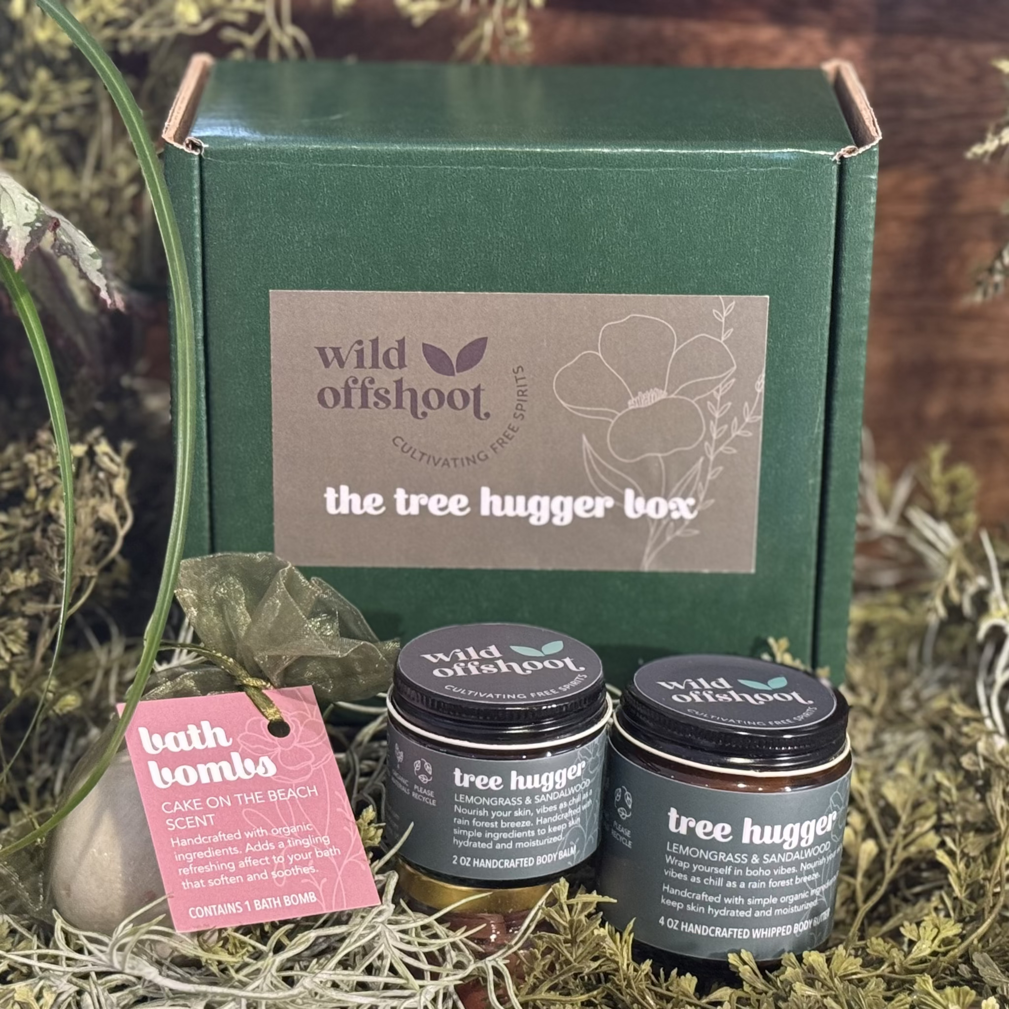 Wild Offshoot tree hugger Box - showing all three products and the box